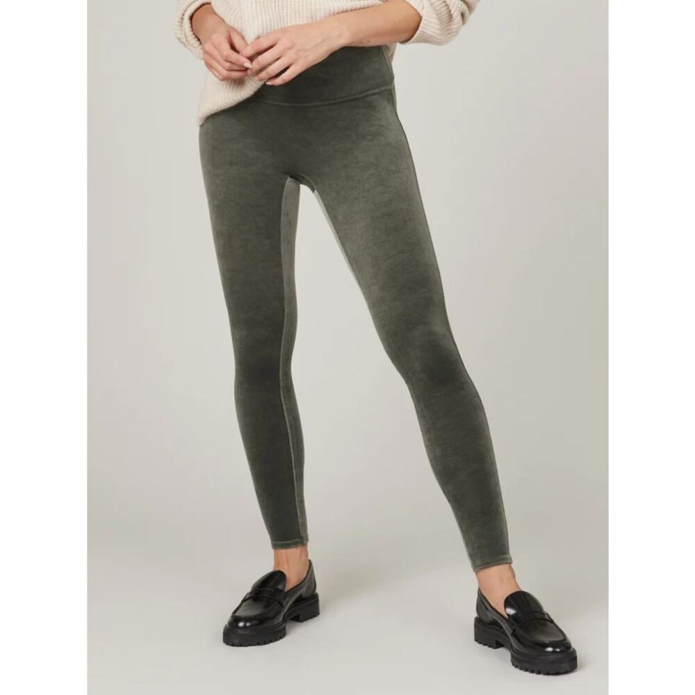 Spanx womens‎ Ready To Wow Velvet silver dark green leggings size M